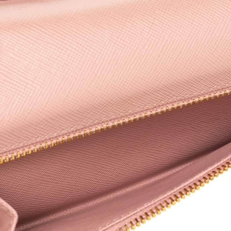Prada, Bags, Authentic Prada Bright Pink Bow Saffiano Leather Gold Zip  Around Carryall Wallet