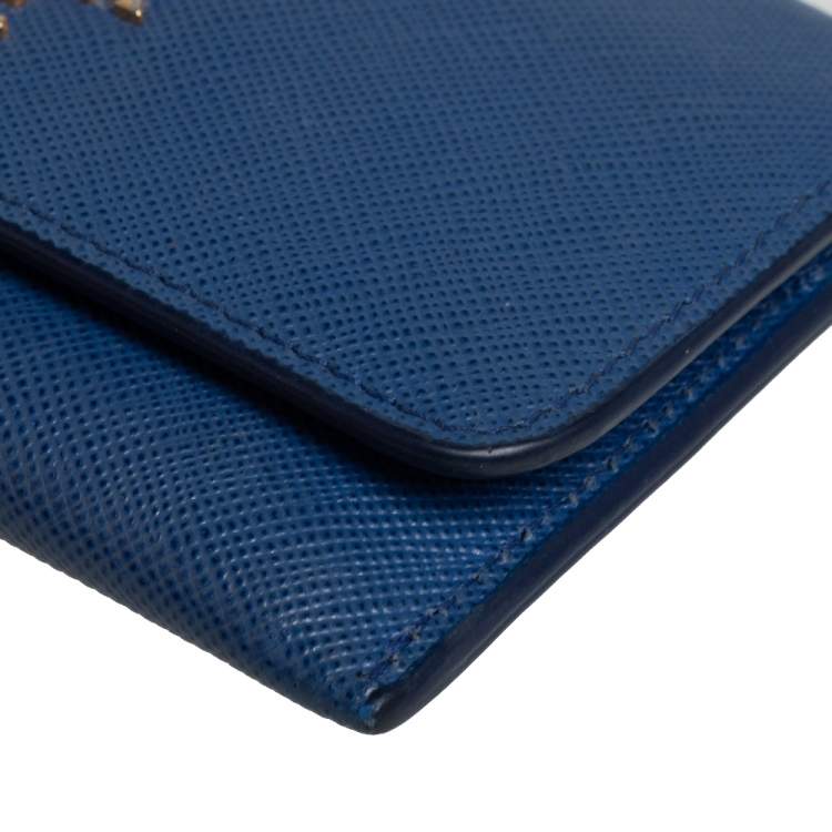 Pre Owned Prada Blue Saffiano Leather Flap Card Holder 