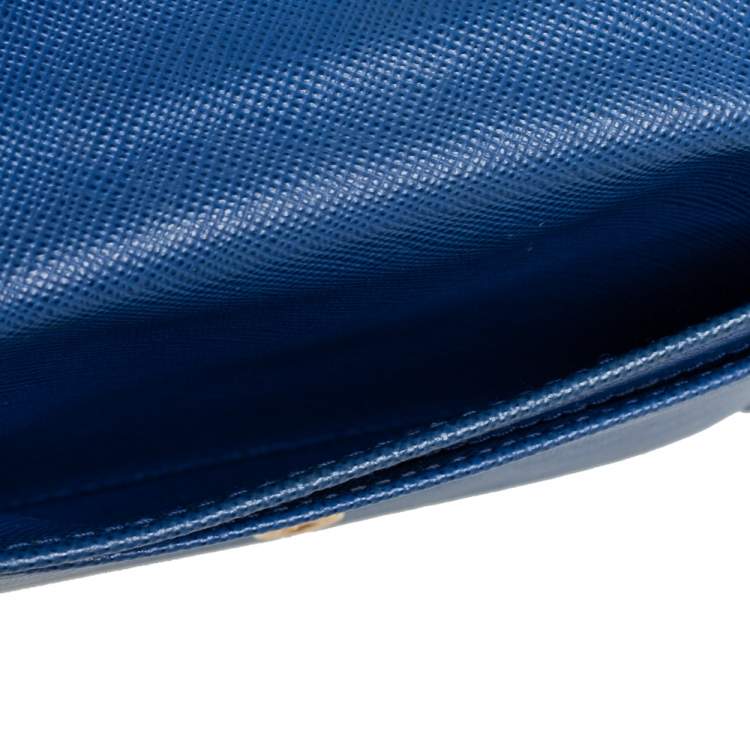 Pre Owned Prada Blue Saffiano Leather Flap Card Holder 