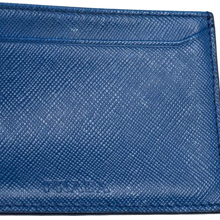 Pre Owned Prada Blue Saffiano Leather Flap Card Holder 