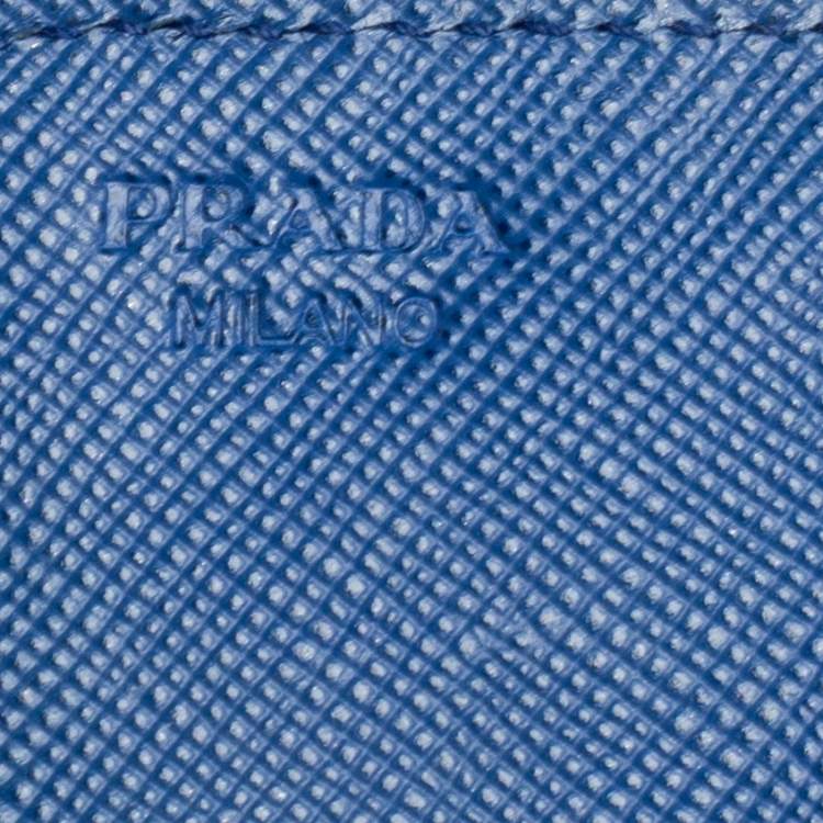 Pre Owned Prada Blue Saffiano Leather Flap Card Holder 