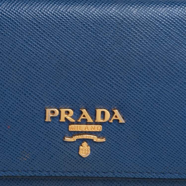 Pre Owned Prada Blue Saffiano Leather Flap Card Holder 