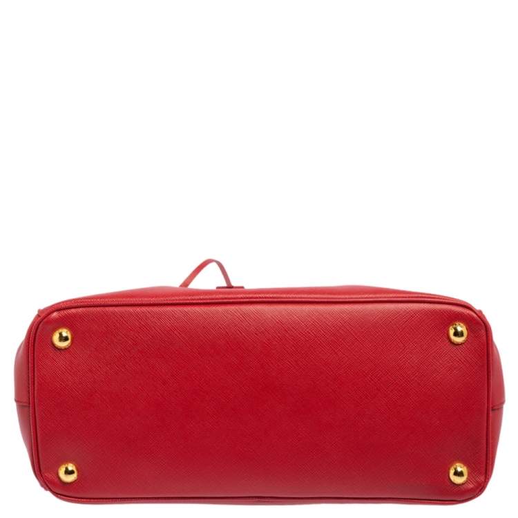 Pre Owned Prada Red Saffiano Lux Leather Small Galleria Tote