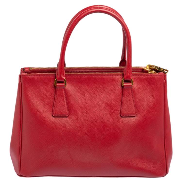 Pre Owned Prada Red Saffiano Lux Leather Small Galleria Tote