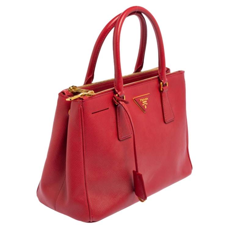 Pre Owned Prada Red Saffiano Lux Leather Small Galleria Tote