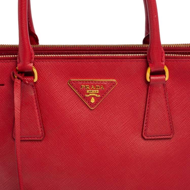 Pre Owned Prada Red Saffiano Lux Leather Small Galleria Tote