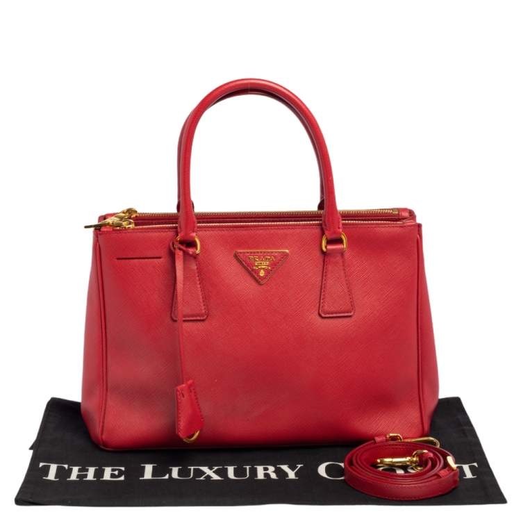 Pre Owned Prada Red Saffiano Lux Leather Small Galleria Tote