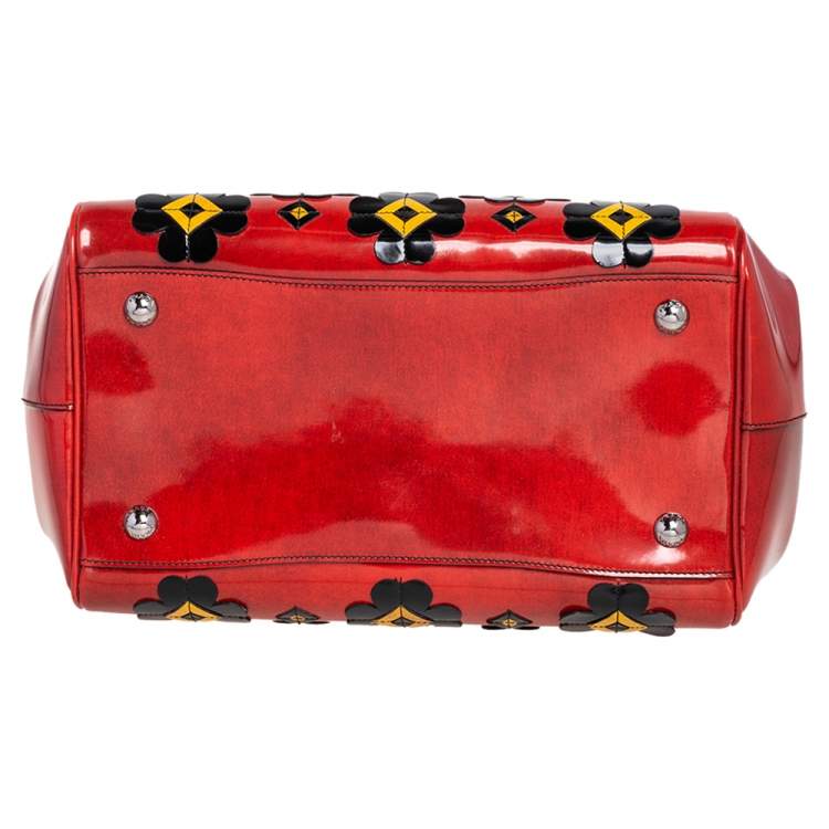 Pre Owned Prada Burnt Orange Patent Leather Floral Applique Frame Doctor Top Handle Bag