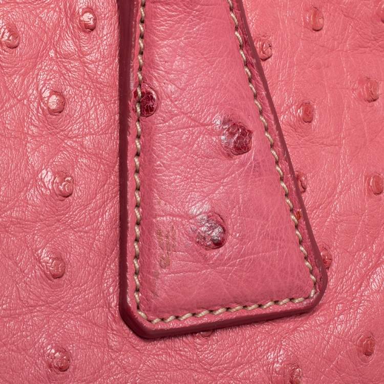 Pre Owned Prada Pink Ostrich Small Galleria Tote