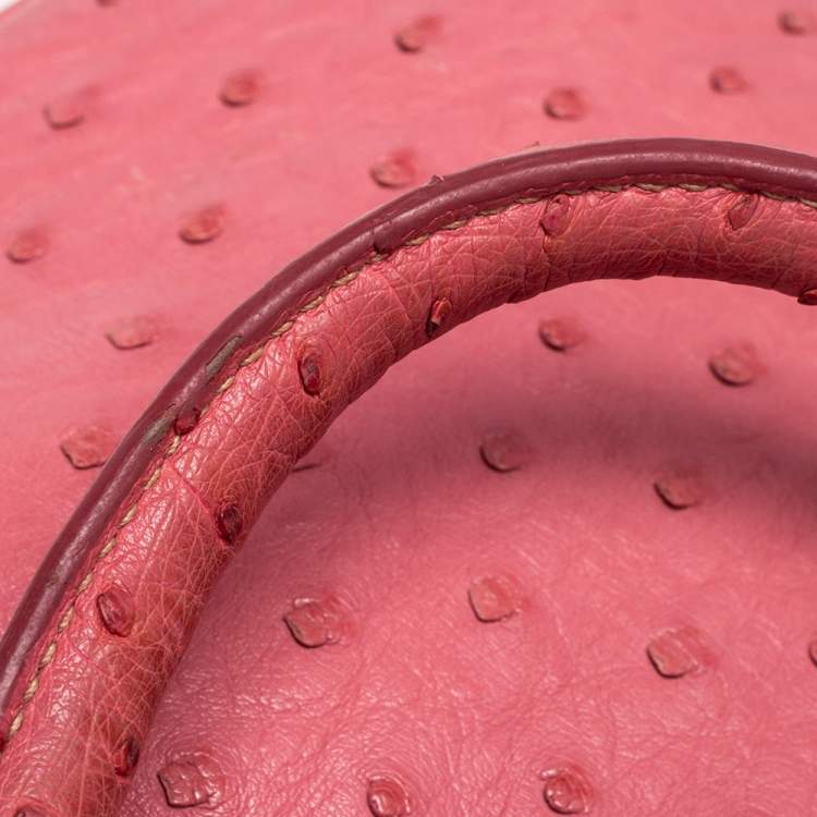 Pre Owned Prada Pink Ostrich Small Galleria Tote