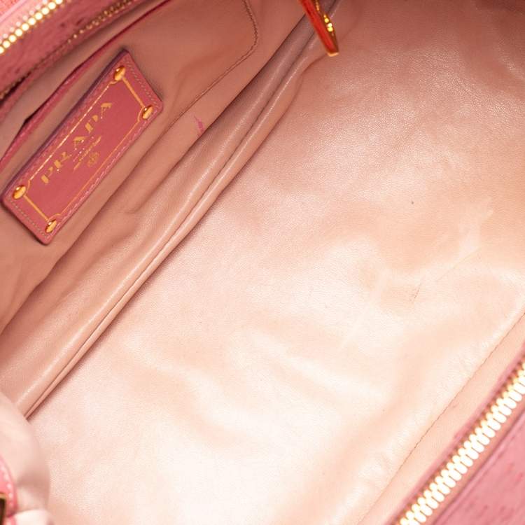 Pre Owned Prada Pink Ostrich Small Galleria Tote