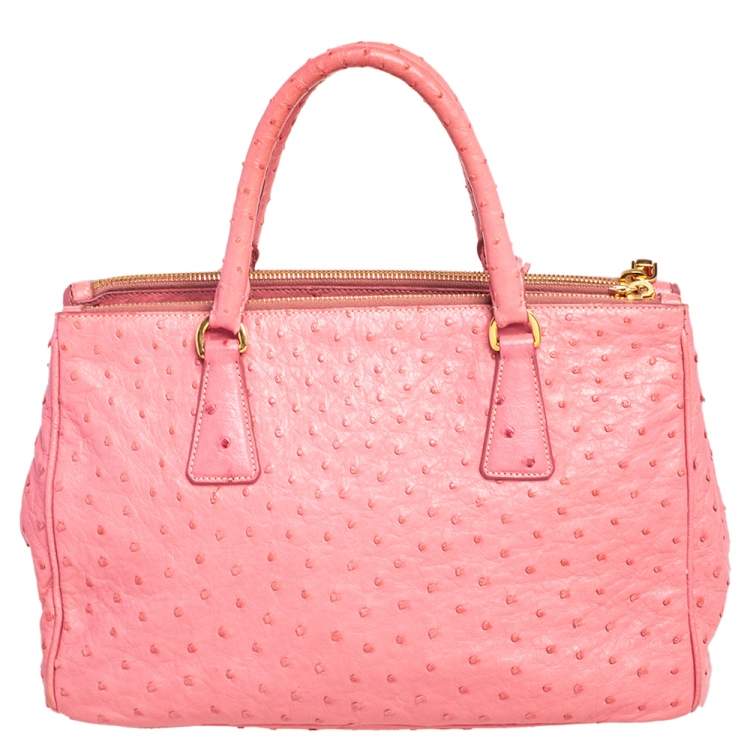 Pre Owned Prada Pink Ostrich Small Galleria Tote