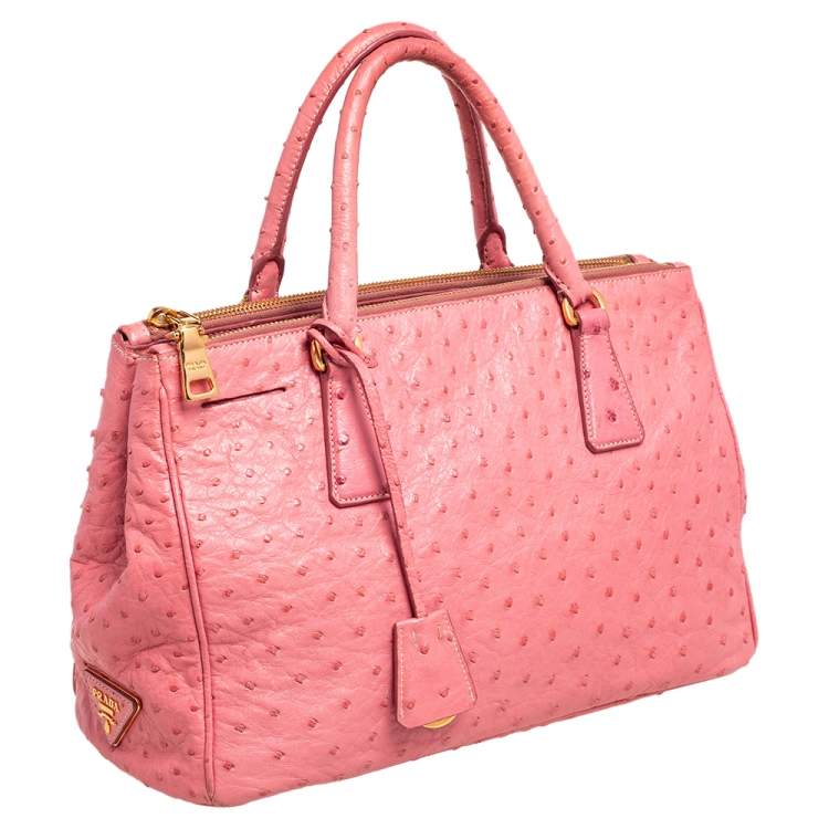Pre Owned Prada Pink Ostrich Small Galleria Tote