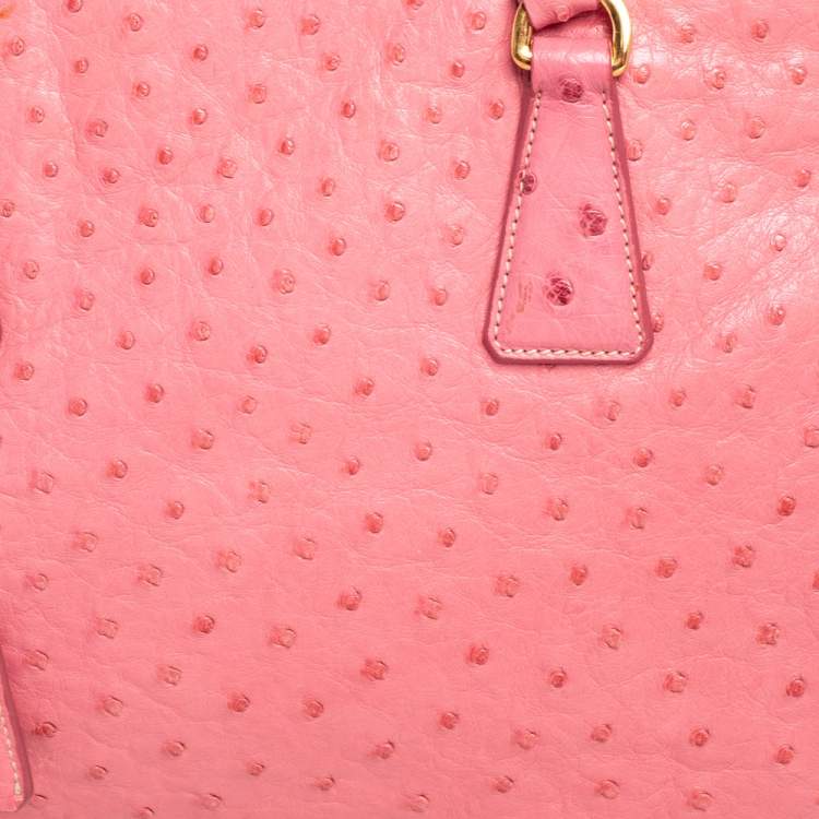 Pre Owned Prada Pink Ostrich Small Galleria Tote