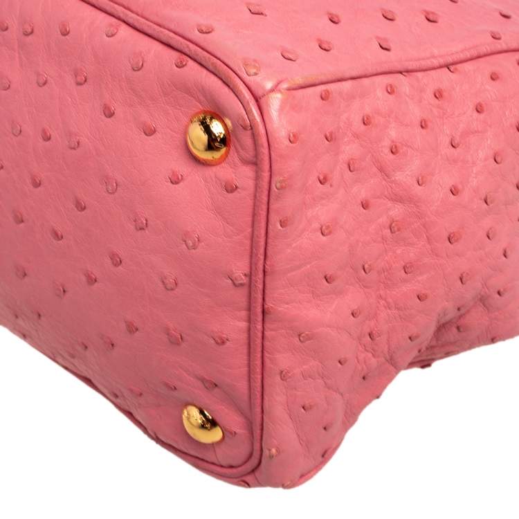 Pre Owned Prada Pink Ostrich Small Galleria Tote