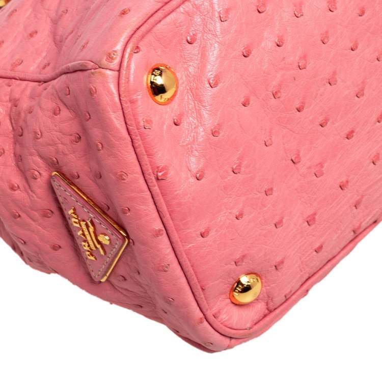 Pre Owned Prada Pink Ostrich Small Galleria Tote