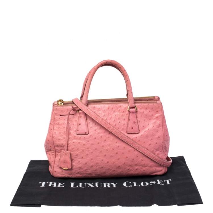 Pre Owned Prada Pink Ostrich Small Galleria Tote