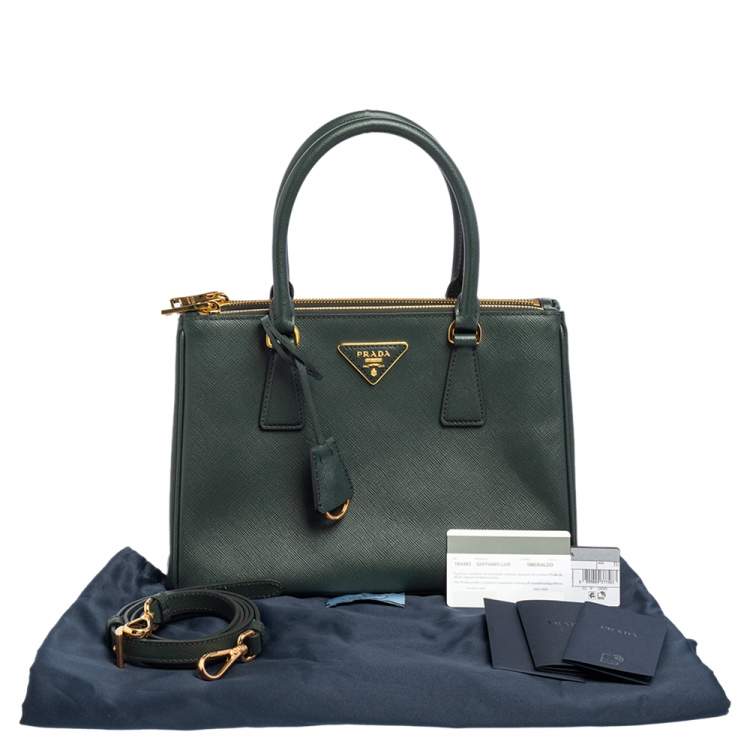 Pre Owned Prada Green Saffiano Leather Small Galleria Tote