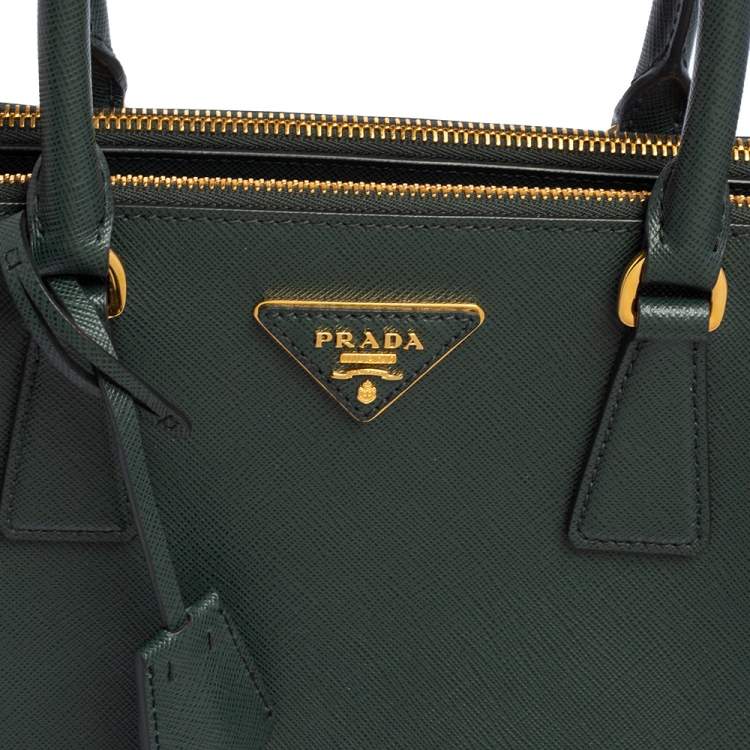 Pre Owned Prada Green Saffiano Leather Small Galleria Tote