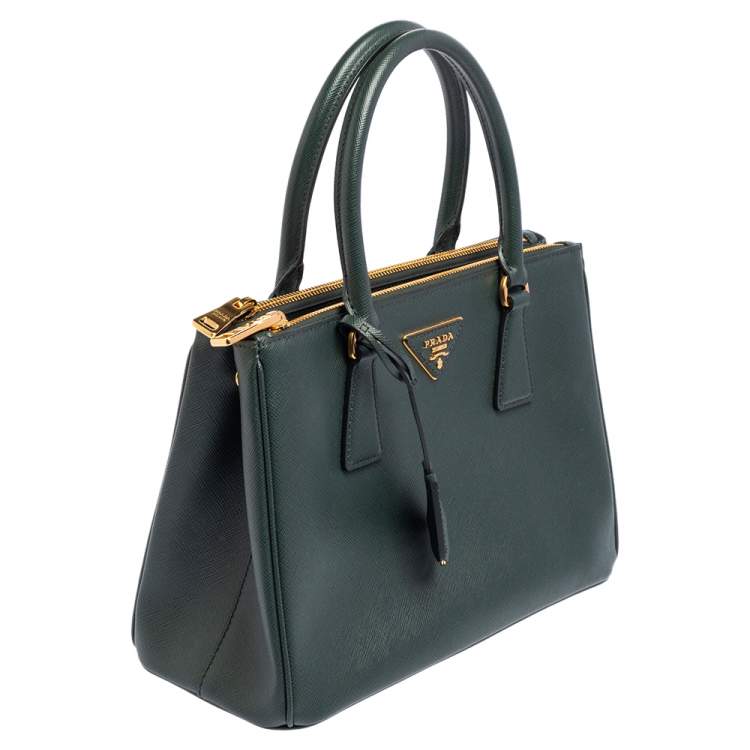 Pre Owned Prada Green Saffiano Leather Small Galleria Tote