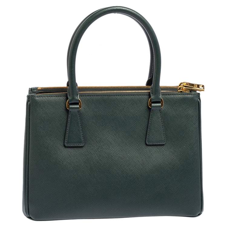 Pre Owned Prada Green Saffiano Leather Small Galleria Tote