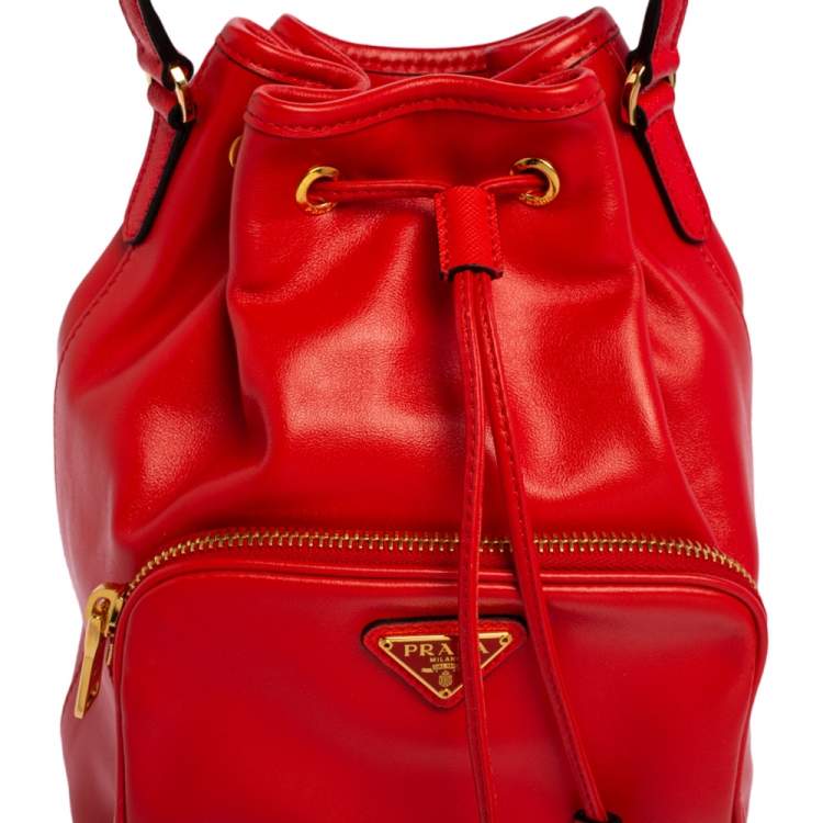 Pre Owned Prada Orange Leather Duet Bucket Shoulder Bag 