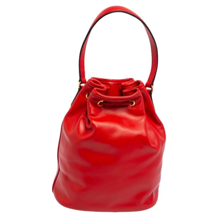 Pre Owned Prada Orange Leather Duet Bucket Shoulder Bag 