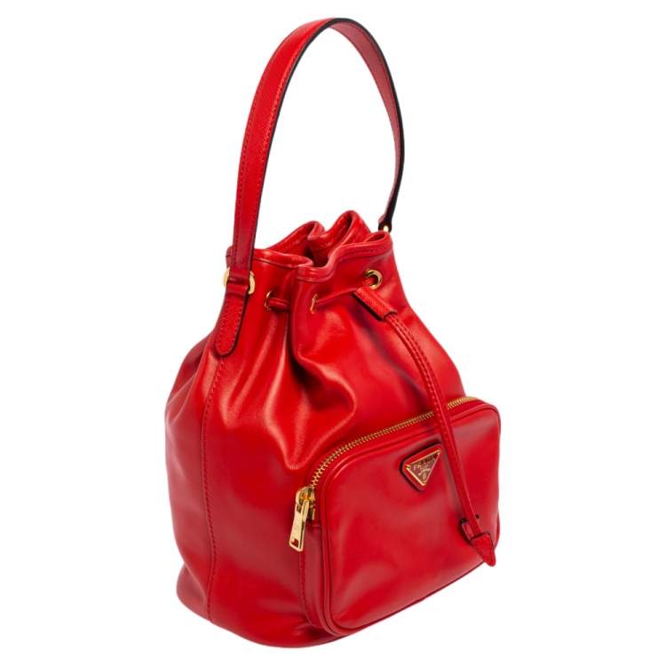 Pre Owned Prada Orange Leather Duet Bucket Shoulder Bag 