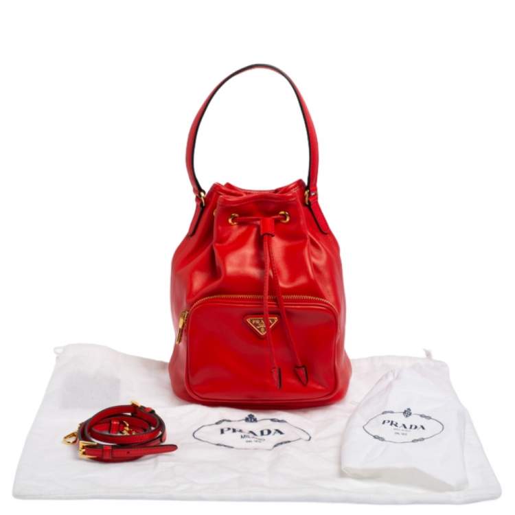 Pre Owned Prada Orange Leather Duet Bucket Shoulder Bag 