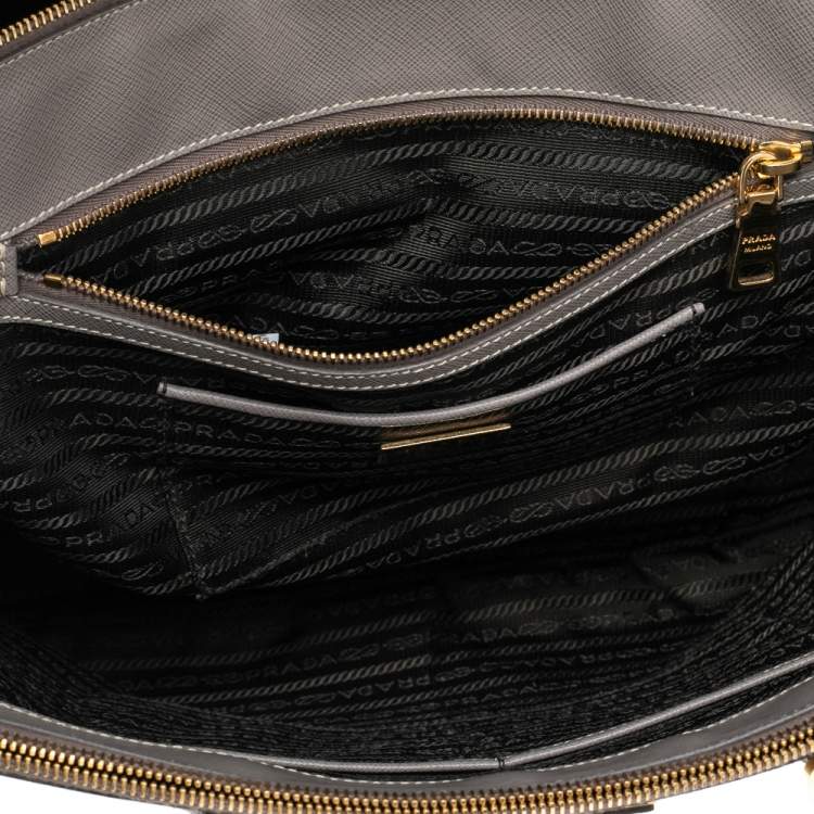 Pre Owned Prada Grey Saffiano Lux Leather Executive Galleria Tote
