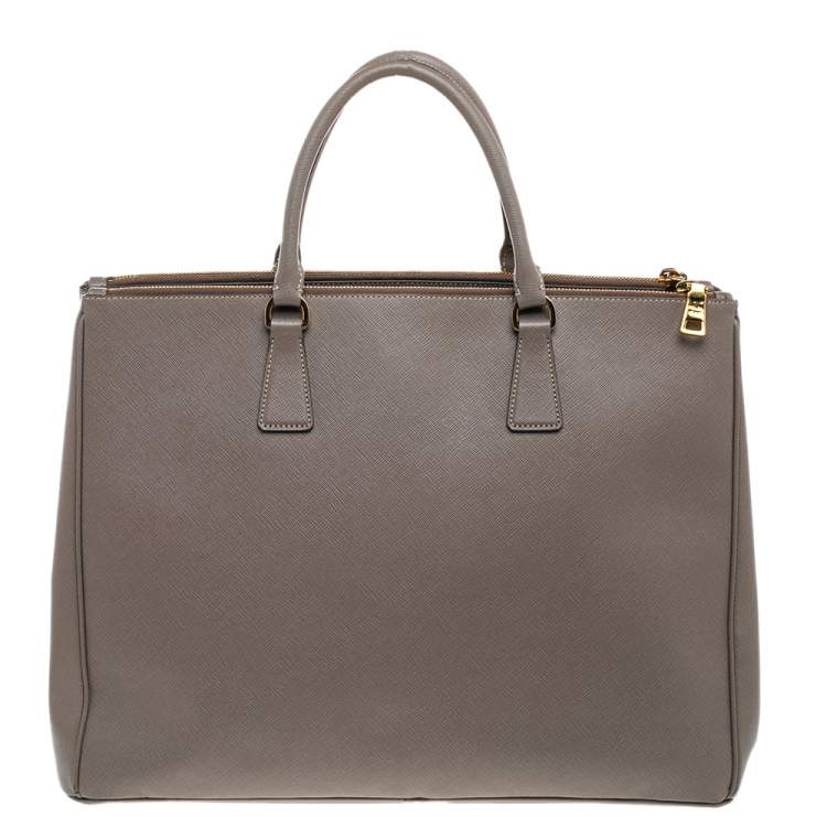Pre Owned Prada Grey Saffiano Lux Leather Executive Galleria Tote