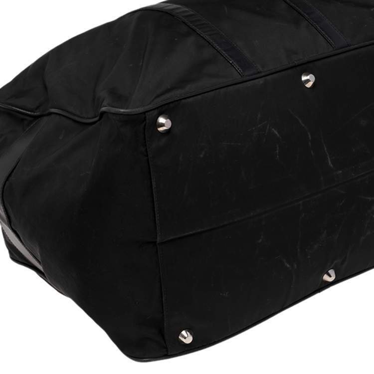 Pre Owned Prada Black Nylon and Leather Logo Duffel Bag