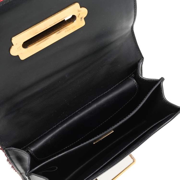 Pre Owned Prada Burgundy/Black Calf Hair And Leather Studded Cahier Top Handle Bag