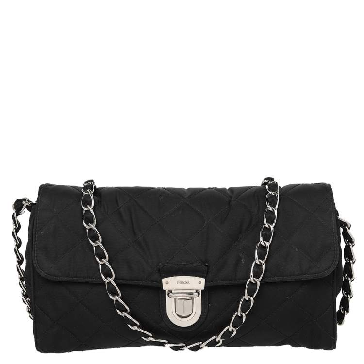 Prada Black Quilted Nylon Chain Shoulder Bag, Luxury, Bags