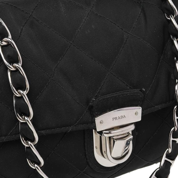Prada Black Quilted Nylon Pushlock Shoulder Bag Prada The Luxury Closet