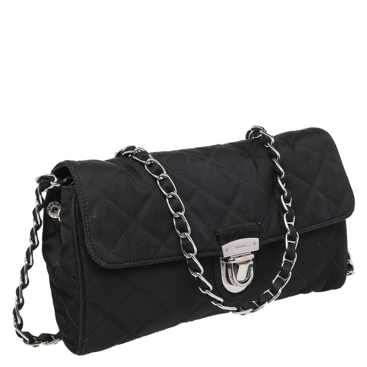 Prada Black Quilted Nylon Pushlock Shoulder Bag Prada The Luxury Closet