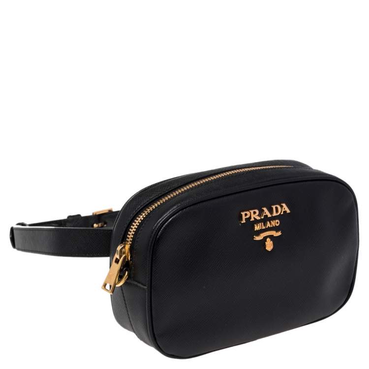 Pre Owned Prada Black Saffiano Lux Leather Belt Bag