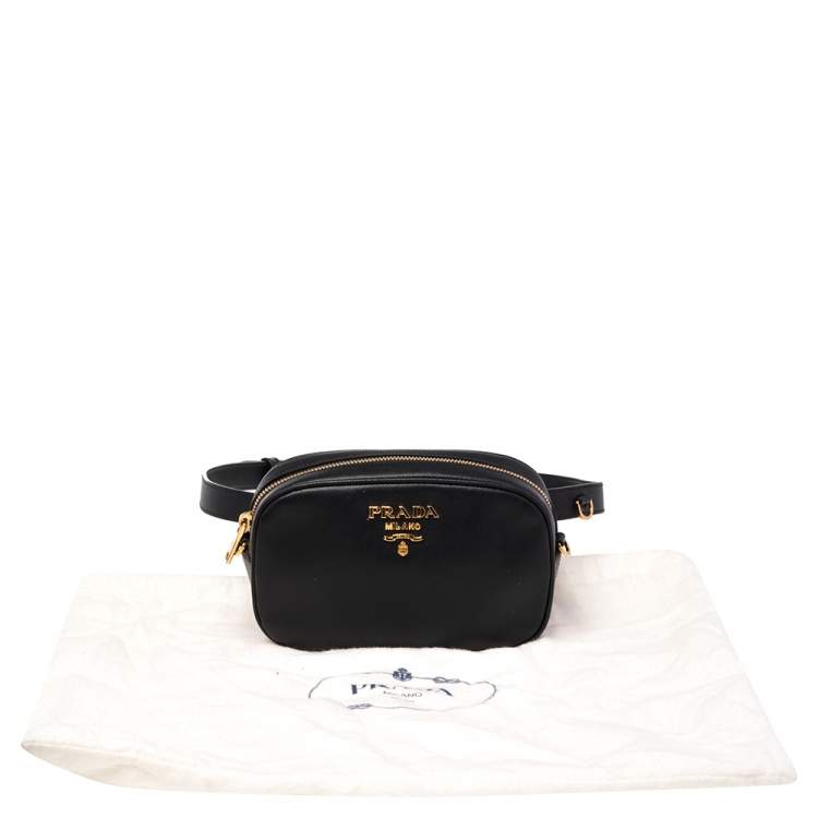 Pre Owned Prada Black Saffiano Lux Leather Belt Bag