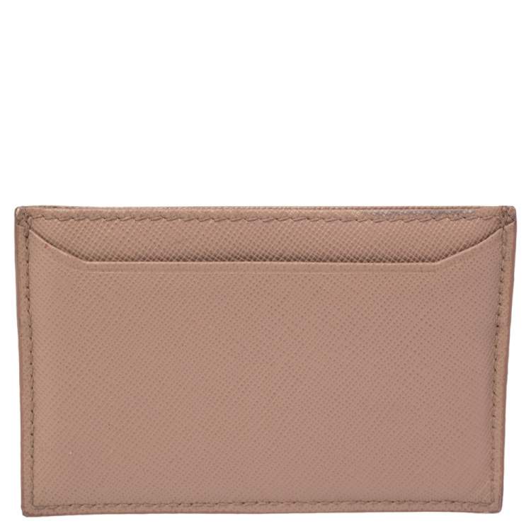 Prada Beige Saffiano Lux Leather Card Holder