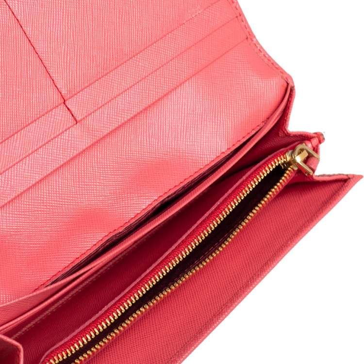 Prada Pink Saffiano Bow Continental Wallet