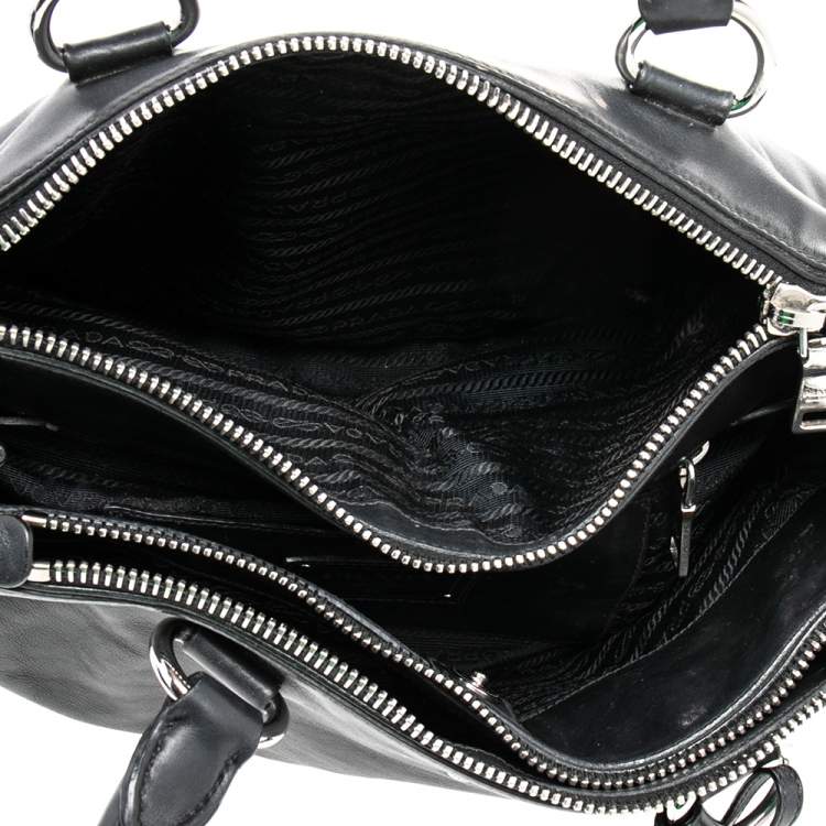 Pre Owned Prada Black Leather Double Zip Tote