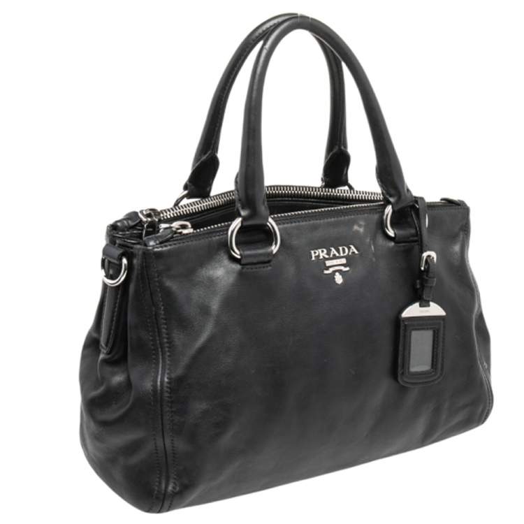 Pre Owned Prada Black Leather Double Zip Tote