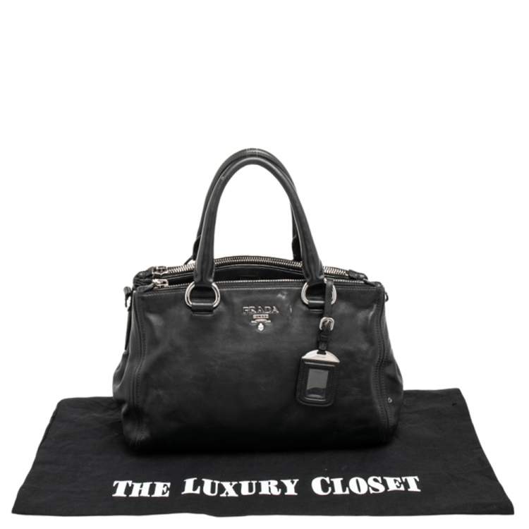 Pre Owned Prada Black Leather Double Zip Tote