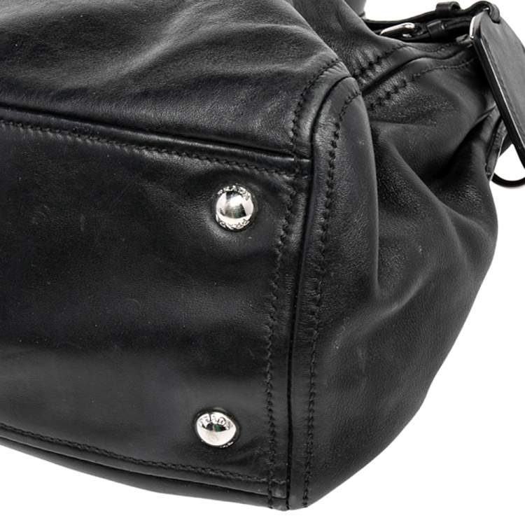 Pre Owned Prada Black Leather Double Zip Tote