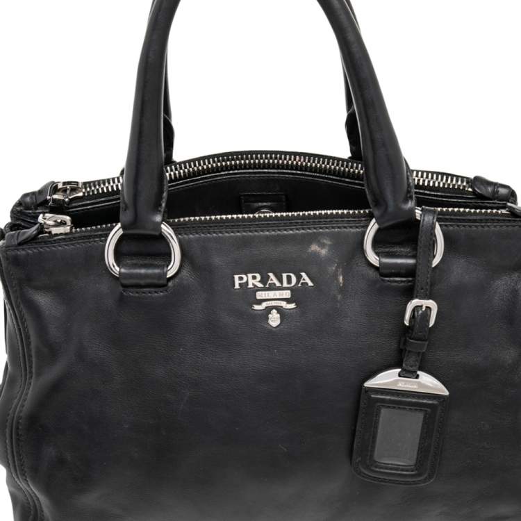 Pre Owned Prada Black Leather Double Zip Tote