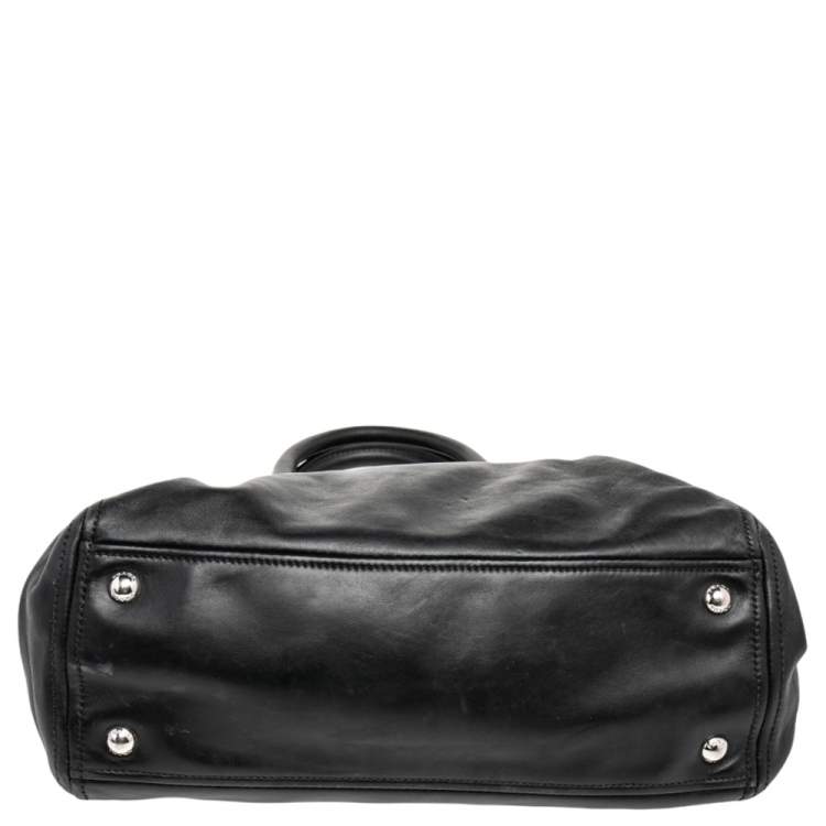 Pre Owned Prada Black Leather Double Zip Tote