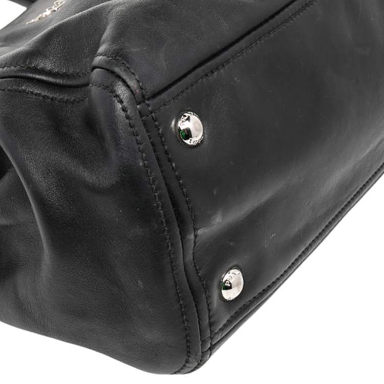 Pre Owned Prada Black Leather Double Zip Tote