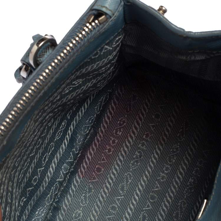Pre Owned Prada Light Blue Saffiano Leather Mini Galleria Double Zip Tote