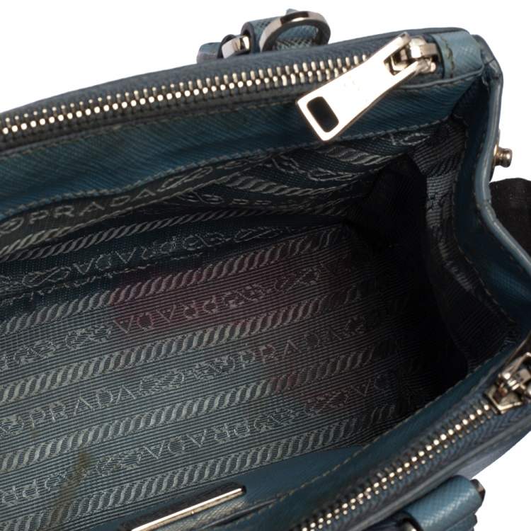 Pre Owned Prada Light Blue Saffiano Leather Mini Galleria Double Zip Tote