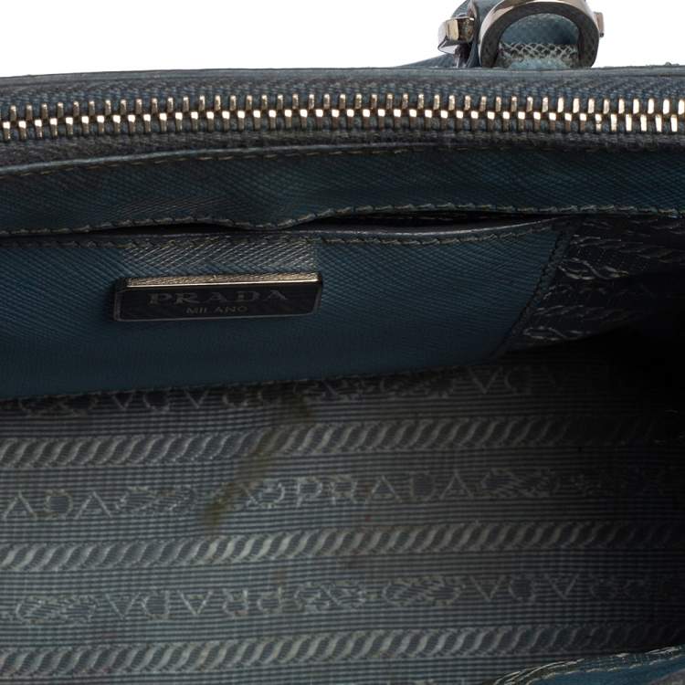 Pre Owned Prada Light Blue Saffiano Leather Mini Galleria Double Zip Tote